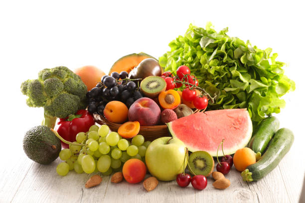 fresh fruits in wicker basket